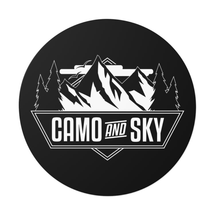 Camo and Sky Color Sticker Logo - White on Black Background