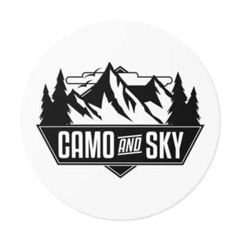 Camo and Sky Sticker Black Logo on White