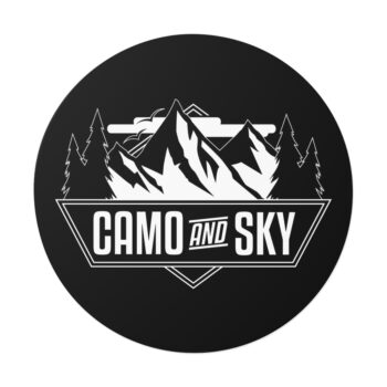 Camo and Sky Color Sticker Logo - White on Black Background